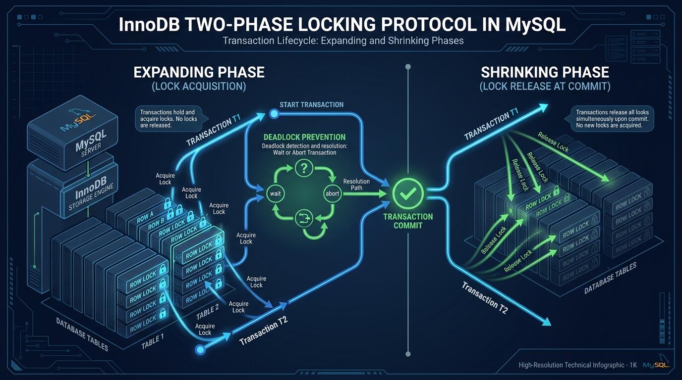 InnoDB Two-Phase Locking Protocol for Reducing Row Lock Conflicts in MySQL Database Architecture